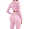 image:imageSUUKSESS Women 2 Piece Workout Sets Hidden Scrunch Hip Lifting Seamless Leggings Long Sleeve Yoga Crop TopsLight Pink
