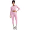 image:imageSUUKSESS Women 2 Piece Workout Sets Hidden Scrunch Hip Lifting Seamless Leggings Long Sleeve Yoga Crop TopsLight Pink