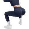 image:imageSUUKSESS Women 2 Piece Workout Sets Hidden Scrunch Hip Lifting Seamless Leggings Long Sleeve Yoga Crop TopsNavy Blue