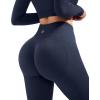 image:imageSUUKSESS Women 2 Piece Workout Sets Hidden Scrunch Hip Lifting Seamless Leggings Long Sleeve Yoga Crop TopsNavy Blue