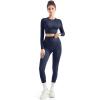 image:imageSUUKSESS Women 2 Piece Workout Sets Hidden Scrunch Hip Lifting Seamless Leggings Long Sleeve Yoga Crop TopsNavy Blue