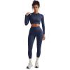 image:imageSUUKSESS Women 2 Piece Workout Sets Hidden Scrunch Hip Lifting Seamless Leggings Long Sleeve Yoga Crop TopsNavy Blue