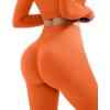 image:imageSUUKSESS Women 2 Piece Workout Sets Hidden Scrunch Hip Lifting Seamless Leggings Long Sleeve Yoga Crop TopsOrange