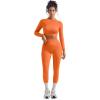 image:imageSUUKSESS Women 2 Piece Workout Sets Hidden Scrunch Hip Lifting Seamless Leggings Long Sleeve Yoga Crop TopsOrange