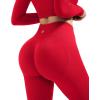 image:imageSUUKSESS Women 2 Piece Workout Sets Hidden Scrunch Hip Lifting Seamless Leggings Long Sleeve Yoga Crop TopsRed