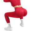image:imageSUUKSESS Women 2 Piece Workout Sets Hidden Scrunch Hip Lifting Seamless Leggings Long Sleeve Yoga Crop TopsRed
