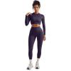 image:imageSUUKSESS Women 2 Piece Workout Sets Hidden Scrunch Hip Lifting Seamless Leggings Long Sleeve Yoga Crop TopsViolet
