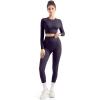 image:imageSUUKSESS Women 2 Piece Workout Sets Hidden Scrunch Hip Lifting Seamless Leggings Long Sleeve Yoga Crop TopsViolet