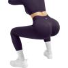 image:imageSUUKSESS Women 2 Piece Workout Sets Hidden Scrunch Hip Lifting Seamless Leggings Long Sleeve Yoga Crop TopsViolet