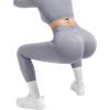 image:imageSUUKSESS Women 2 Piece Workout Sets Hidden Scrunch Hip Lifting Seamless Leggings Long Sleeve Yoga Crop TopsWashed Blue
