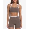 image:imageSUUKSESS Women 2 Piece Workout Sets With Pockets Padded Sports Bra High Waisted Shorts02 Dark Brown