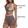 image:imageSUUKSESS Women 2 Piece Workout Sets With Pockets Padded Sports Bra High Waisted Shorts02 Dark Brown