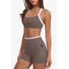 image:imageSUUKSESS Women 2 Piece Workout Sets With Pockets Padded Sports Bra High Waisted Shorts02 Dark Brown