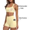 image:imageSUUKSESS Women 2 Piece Workout Sets With Pockets Padded Sports Bra High Waisted Shorts03 Pale Yellow