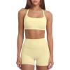 image:imageSUUKSESS Women 2 Piece Workout Sets With Pockets Padded Sports Bra High Waisted Shorts03 Pale Yellow