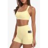 image:imageSUUKSESS Women 2 Piece Workout Sets With Pockets Padded Sports Bra High Waisted Shorts03 Pale Yellow