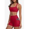 image:imageSUUKSESS Women 2 Piece Workout Sets With Pockets Padded Sports Bra High Waisted Shorts04 Red