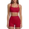 image:imageSUUKSESS Women 2 Piece Workout Sets With Pockets Padded Sports Bra High Waisted Shorts04 Red