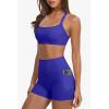 image:imageSUUKSESS Women 2 Piece Workout Sets With Pockets Padded Sports Bra High Waisted Shorts05 Royal Blue
