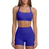 image:imageSUUKSESS Women 2 Piece Workout Sets With Pockets Padded Sports Bra High Waisted Shorts05 Royal Blue