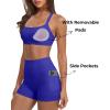 image:imageSUUKSESS Women 2 Piece Workout Sets With Pockets Padded Sports Bra High Waisted Shorts05 Royal Blue