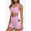 image:imageSUUKSESS Women 2 Piece Workout Sets With Pockets Padded Sports Bra High Waisted Shorts06 Pink