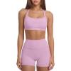 image:imageSUUKSESS Women 2 Piece Workout Sets With Pockets Padded Sports Bra High Waisted Shorts06 Pink