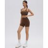 image:imageSUUKSESS Womens Workout Set High Impact Fitness Gym Backless Bra Yoga Crop Tank High Waisted Bike Short with PocketsDark Brown
