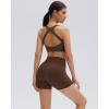 image:imageSUUKSESS Womens Workout Set High Impact Fitness Gym Backless Bra Yoga Crop Tank High Waisted Bike Short with PocketsDark Brown