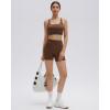 image:imageSUUKSESS Womens Workout Set High Impact Fitness Gym Backless Bra Yoga Crop Tank High Waisted Bike Short with PocketsDark Brown