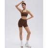 image:imageSUUKSESS Womens Workout Set High Impact Fitness Gym Backless Bra Yoga Crop Tank High Waisted Bike Short with PocketsDark Brown
