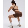image:imageSUUKSESS Womens Workout Set High Impact Fitness Gym Backless Bra Yoga Crop Tank High Waisted Bike Short with PocketsDark Brown