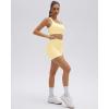 image:imageSUUKSESS Womens Workout Set High Impact Fitness Gym Backless Bra Yoga Crop Tank High Waisted Bike Short with PocketsPale Yellow