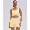 image:imageSUUKSESS Womens Workout Set High Impact Fitness Gym Backless Bra Yoga Crop Tank High Waisted Bike Short with PocketsPale Yellow