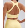 image:imageSUUKSESS Womens Workout Set High Impact Fitness Gym Backless Bra Yoga Crop Tank High Waisted Bike Short with PocketsPale Yellow
