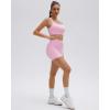 image:imageSUUKSESS Womens Workout Set High Impact Fitness Gym Backless Bra Yoga Crop Tank High Waisted Bike Short with PocketsPink