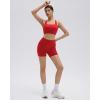 image:imageSUUKSESS Womens Workout Set High Impact Fitness Gym Backless Bra Yoga Crop Tank High Waisted Bike Short with PocketsRed