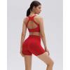 image:imageSUUKSESS Womens Workout Set High Impact Fitness Gym Backless Bra Yoga Crop Tank High Waisted Bike Short with PocketsRed