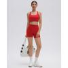 image:imageSUUKSESS Womens Workout Set High Impact Fitness Gym Backless Bra Yoga Crop Tank High Waisted Bike Short with PocketsRed