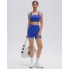image:imageSUUKSESS Womens Workout Set High Impact Fitness Gym Backless Bra Yoga Crop Tank High Waisted Bike Short with PocketsRoyal Blue