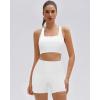 image:imageSUUKSESS Womens Workout Set High Impact Fitness Gym Backless Bra Yoga Crop Tank High Waisted Bike Short with PocketsWhite