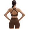 image:imageSUUKSESS Womens Workout Set High Impact Fitness Gym Backless Bra Yoga Crop Tank High Waisted Bike Short with PocketsDark Brown