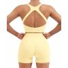 image:imageSUUKSESS Womens Workout Set High Impact Fitness Gym Backless Bra Yoga Crop Tank High Waisted Bike Short with PocketsPale Yellow