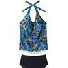 image:imageSUUKSESS Women Halter Tankini Swimsuit High Waist Cowl Neck Bathing Suit 2 Piece171 Blue Green Leaf