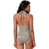 image:imageSUUKSESS Women Sexy Halter Tummy Control Tankini High Waisted Backless Swim SuitSliver Green Floral