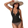 image:imageSUUKSESS Women Sexy Halter Tummy Control Tankini High Waisted Backless Swim SuitSliver Leopard