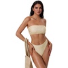 image:imageSUUKSESS Women Sexy High Waisted Bikini Set Cheeky 2 Piece Bandeau Bathing Suit205 Gold White Color Block
