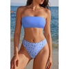 image:imageSUUKSESS Women Sexy High Waisted Bikini Set Cheeky 2 Piece Bandeau Bathing Suit205 Sky Blue Floral