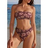 image:imageSUUKSESS Women Sexy High Waisted Bikini Set Cheeky 2 Piece Bandeau Bathing Suit205 Wine Red Floral