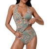 image:imageSUUKSESS Women Sexy Halter Tummy Control Tankini High Waisted Backless Swim SuitSliver Green Floral